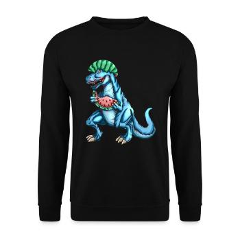 Tyrannosaurus Rex loves watermelon fruit outfit - Unisex Sweatshirt - black - Front - Alina (178cm) & Michal (187cm)