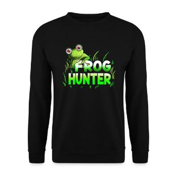 Kröten Fröschen Kaulquappe Frog Hunter Kindershirt - Unisex Pullover - Schwarz - Vorne - Alina (178cm) & Michal (187cm)