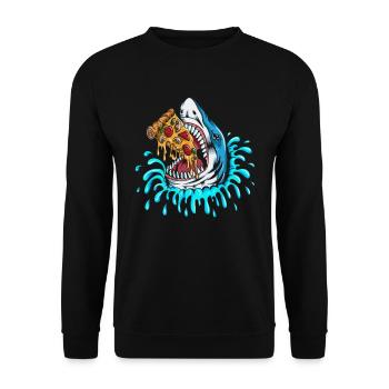Pizzakostüm Pizza Fan Hai isst Pizza Pizzen Backen - Unisex Pullover - Schwarz - Vorne - Alina (178cm) & Michal (187cm)