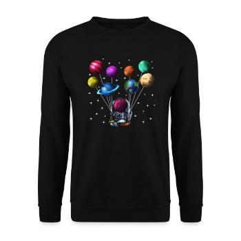 Solar system astronaut with planets as balloons - Unisex Sweatshirt - black - Front - Alina (178cm) & Michal (187cm)