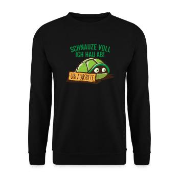 Schildkröte hat die Schnauze voll Urlaubsoutfit - Unisex Pullover - Schwarz - Vorne - Alina (178cm) & Michal (187cm)