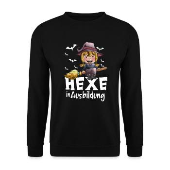 Hexen Ausbildung kleine Hexe Hexenbesen Fledermaus - Unisex Pullover - Schwarz - Vorne - Alina (178cm) & Michal (187cm)