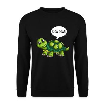 Süße Schildkröte Chillt langsam machen Slow Down - Unisex Pullover - Schwarz - Vorne - Alina (178cm) & Michal (187cm)