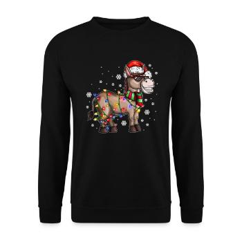 Christmas Esel mit Weihnachtsmütze im Schnee - Unisex Pullover - Schwarz - Vorne - Alina (178cm) & Michal (187cm)