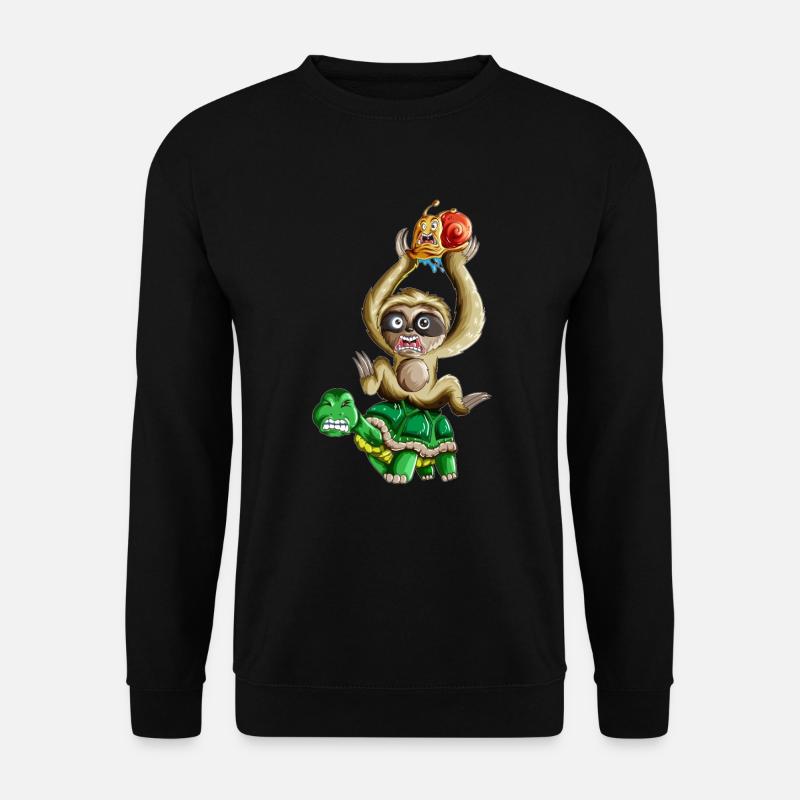 Schildkröte trägt Faultier und Schnecke Urlaub - Unisex Pullover - Schwarz