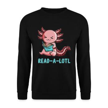 Reading the newt book Axolotl wants to read a bit - Unisex Sweatshirt - black - Front - Alina (178cm) & Michal (187cm)
