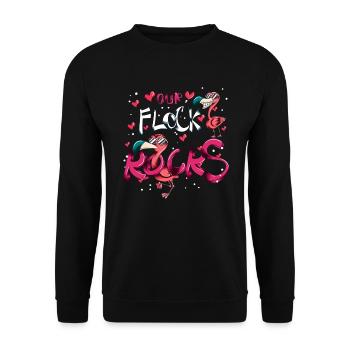 Pink Flamingo Costume Bird Our Flock Rocks - Unisex Sweatshirt - black - Front - Alina (178cm) & Michal (187cm)