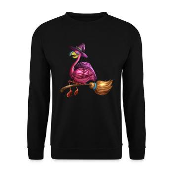 Rosa Hexen Flamingo Halloween Vogel Besen Kostüm - Unisex Pullover - Schwarz - Vorne - Alina (178cm) & Michal (187cm)