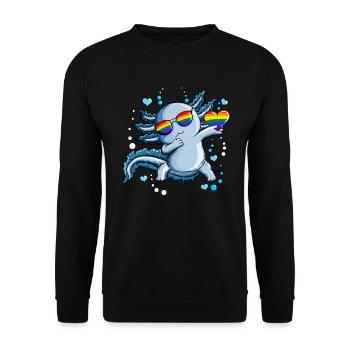 Herzen Luftblasen unter Wasser LGBTQ Herz Axolotl - Unisex Pullover - Schwarz - Vorne - Alina (178cm) & Michal (187cm)