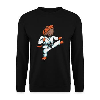 Karate Echse Sport Bartagame mit schwarzen Gürtel - Unisex Pullover - Schwarz - Vorne - Alina (178cm) & Michal (187cm)