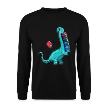 kurze Arme Bücherwurm Buch lesen Dino Bücher - Unisex Pullover - Schwarz - Vorne - Alina (178cm) & Michal (187cm)