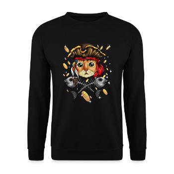 Pirate Chat Pirate Costume Chat Squelette Poisson - Sweat-shirt Unisexe - noir - Devant - Alina (178cm) & Michal (187cm)