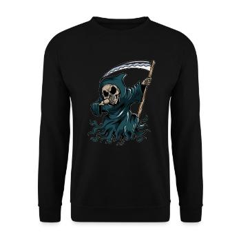 Grim Reaper Pumpkin Glowing Halloween Dabbing - Unisex Sweatshirt - black - Front - Alina (178cm) & Michal (187cm)