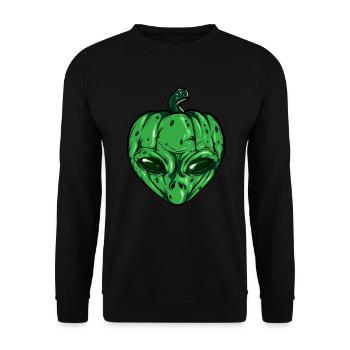 Alien Pumpkin Glowing Skeleton Halloween - Unisex Sweatshirt - black - Front - Alina (178cm) & Michal (187cm)