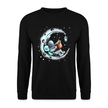 Alien Astronaut Lesen Buch auf dem Mond Leseratte - Unisex Pullover - Schwarz - Vorne - Alina (178cm) & Michal (187cm)