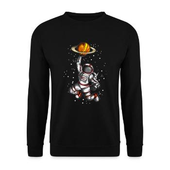 Astronaut holds planet universe space travel - Unisex Sweatshirt - black - Front - Alina (178cm) & Michal (187cm)