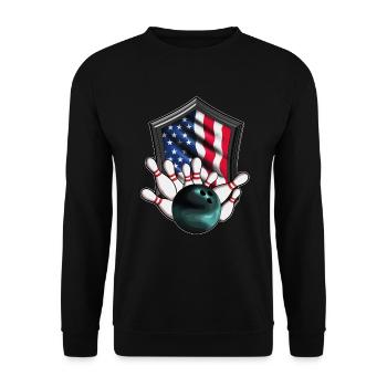 Amerika Flagge USA Bowling Kugel Pin Bowler - Unisex Pullover - Schwarz - Vorne - Alina (178cm) & Michal (187cm)