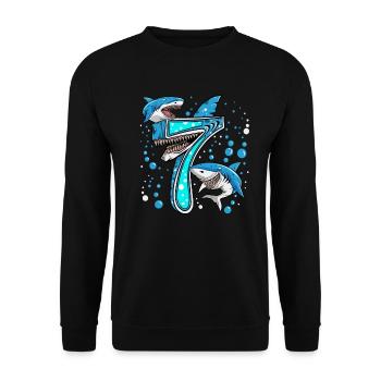 Grand Requin Blanc 7 Anniversaire Requin Anniversaire Fille - Sweat-shirt Unisexe - noir - Devant - Alina (178cm) & Michal (187cm)