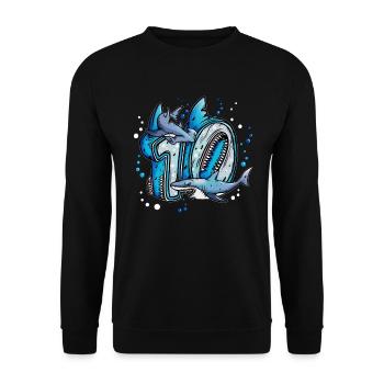 Grand Requin Blanc 7 Anniversaire Requin Anniversaire Fille - Sweat-shirt Unisexe - noir - Devant - Alina (178cm) & Michal (187cm)