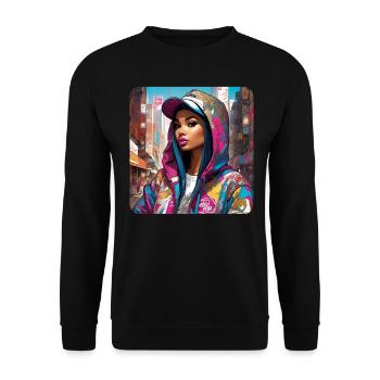 Cooles Girl Graffiti Hip Hop Rap Skater Musik - Unisex Pullover - Schwarz - Vorne - Alina (178cm) & Michal (187cm)