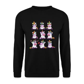 Einhorn Emotion verliebt lachen spaßig traurig - Unisex Pullover - Schwarz - Vorne - Alina (178cm) & Michal (187cm)