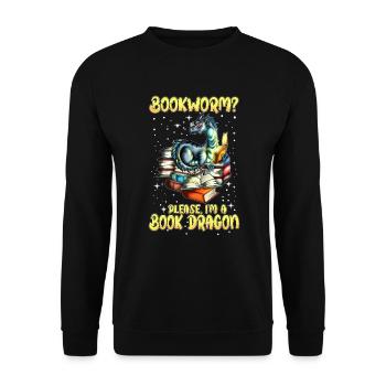 Buch Lesen Bücherwurm? Ich bin ein Buchdrache - Unisex Pullover - Schwarz - Vorne - Alina (178cm) & Michal (187cm)