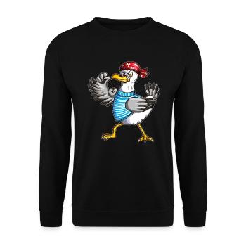 Matrose Möwe Moin Spruch Nordsee Liebhaber - Unisex Pullover - Schwarz - Vorne - Alina (178cm) & Michal (187cm)