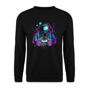 Astronauten Gamer Videospiel Zocker Weltraum - Unisex Pullover - Schwarz - Vorne - Alina (178cm) & Michal (187cm)