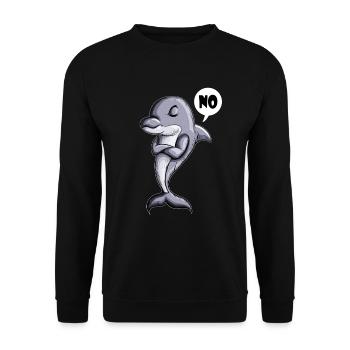 Delfin Meeressäuger sagt NO Urlaub Pause Erholen - Unisex Pullover - Schwarz - Vorne - Alina (178cm) & Michal (187cm)