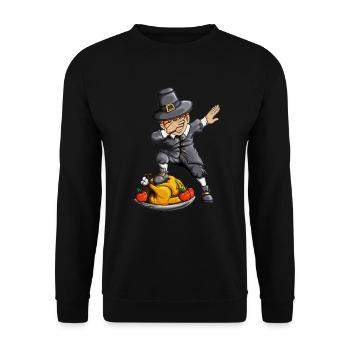 Thanksgiving farm boy makes dabbing turkey - Unisex Sweatshirt - black - Front - Alina (178cm) & Michal (187cm)