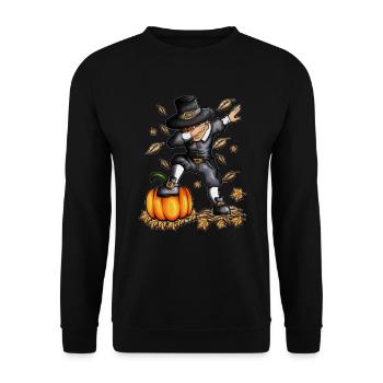 Thanksgiving Junge macht Dab Dabbing Ernte tanzen - Unisex Pullover - Schwarz - Vorne - Alina (178cm) & Michal (187cm)