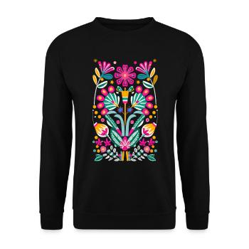Otomi Blumen Mexikanische Blumenkunst - Unisex Pullover - Schwarz - Vorne - Alina (178cm) & Michal (187cm)