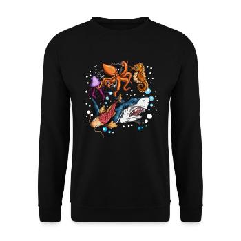 Fischdesign Meerestier Fische Hai Qualle Oktopus - Unisex Pullover - Schwarz - Vorne - Alina (178cm) & Michal (187cm)