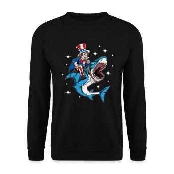 Independence Day USA American Rides Shark - Unisex Sweatshirt - black - Front - Alina (178cm) & Michal (187cm)