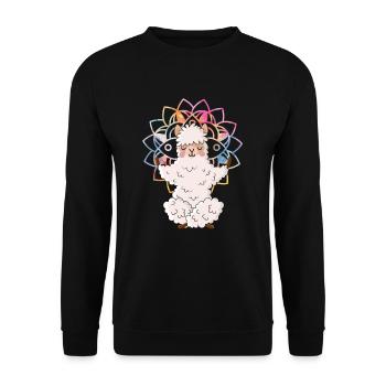 Ein Lama im Zoo Alpaka Design macht Yoga namaste - Unisex Pullover - Schwarz - Vorne - Alina (178cm) & Michal (187cm)