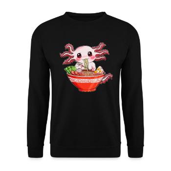 Newt eats, slurps ramen noodles, funny axolotl - Unisex Sweatshirt - black - Front - Alina (178cm) & Michal (187cm)
