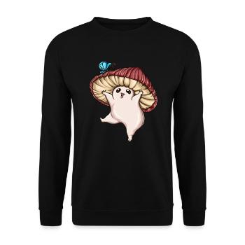 Niedlicher Pilz fängt Schmetterling Kinder Pilze - Unisex Pullover - Schwarz - Vorne - Alina (178cm) & Michal (187cm)