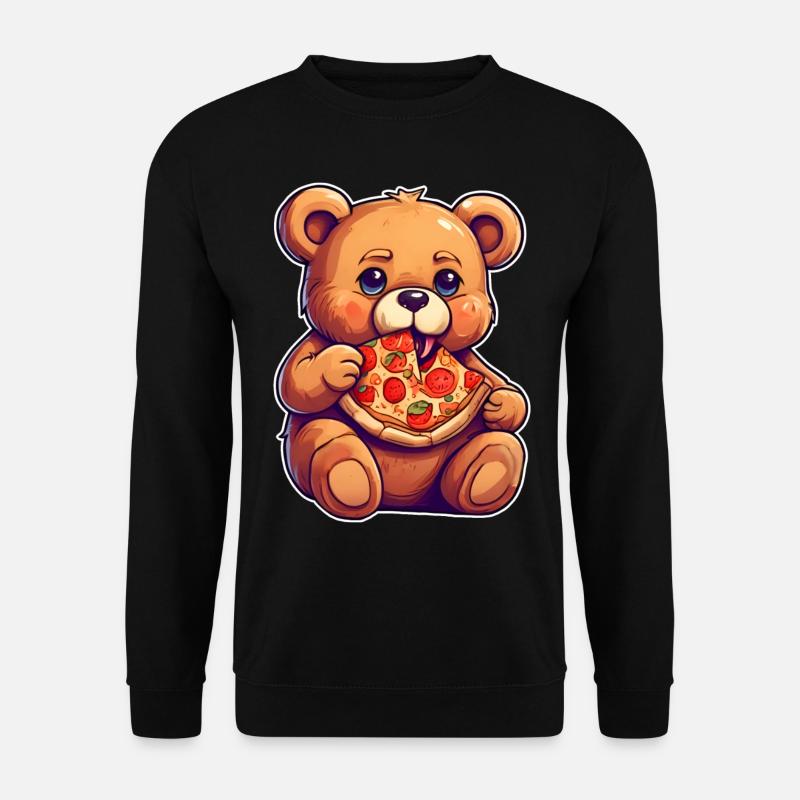 Teddybär loves Pizza - Unisex Pullover - Schwarz