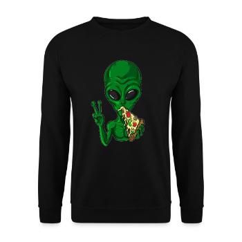 Green alien alien loves pizza lover - Unisex Sweatshirt - black - Front - Alina (178cm) & Michal (187cm)