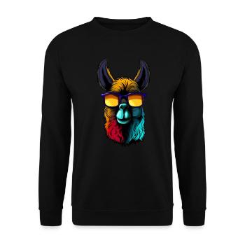 Cool llama alpaca wearing sunglasses retro design - Unisex Sweatshirt - black - Front - Alina (178cm) & Michal (187cm)