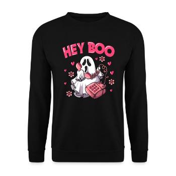Ghost Pun Ghost Says Hey Boo Halloween - Unisex Sweatshirt - black - Front - Alina (178cm) & Michal (187cm)