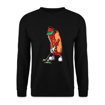 Hobby Golfer Golfplatz Golferin Hotdog essen - Unisex Pullover - Schwarz - Vorne - Alina (178cm) & Michal (187cm)