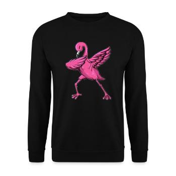 Flamingo macht Dab Dabbing Tanzshirt Flamingos - Unisex Pullover - Schwarz - Vorne - Alina (178cm) & Michal (187cm)