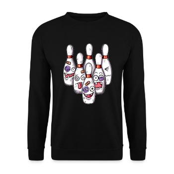Lustig Bowlen Bowlingpins getroffen verletzte Pins - Unisex Pullover - Schwarz - Vorne - Alina (178cm) & Michal (187cm)
