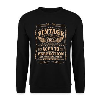 Vintage 2014 Jahrgang Geburtstag Retro Geschenk - Unisex Pullover - Schwarz - Vorne - Alina (178cm) & Michal (187cm)