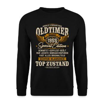 Oldtimer 1955 Jahrgang geboren Geburtstag Geschenk - Unisex Pullover - Schwarz - Vorne - Alina (178cm) & Michal (187cm)