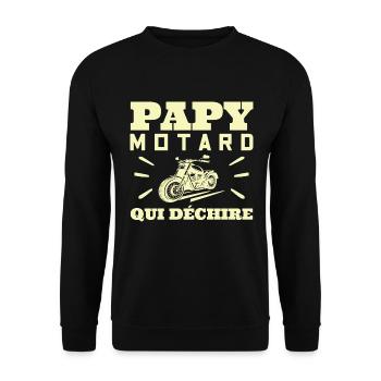 Papy Motard Qui Déchire Grand Père Biker Fan Moto - Sweat-shirt Unisexe - noir - Devant - Alina (178cm) & Michal (187cm)