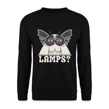 Funny owl figurine with big eyes and lamps text - Unisex Sweatshirt - black - Front - Alina (178cm) & Michal (187cm)