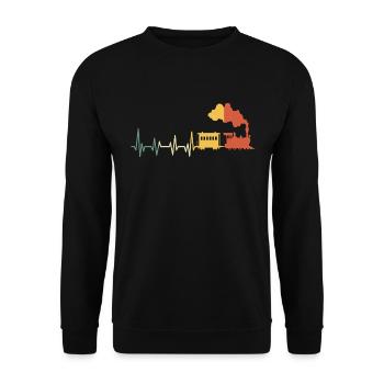 Eisenbahn Herzschlag Zug Lok Pulsschlag Vintage - Unisex Pullover - Schwarz - Vorne - Alina (178cm) & Michal (187cm)