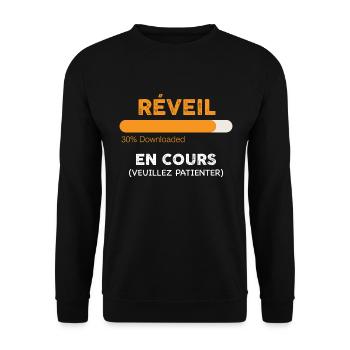 Réveil En Cours Attention Fatigue - Sweat-shirt Unisexe - noir - Devant - Alina (178cm) & Michal (187cm)